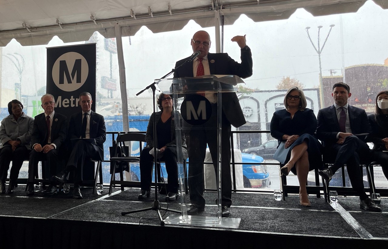 Metro Chair Ara Najarian at this morning's East San Fernando Valley rail groundbreaking. Photo by Joe Linton/Streetsblog