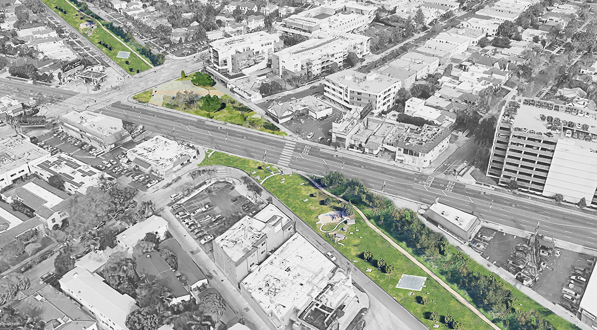 San Vicente Park through the Fairfax Asterisk