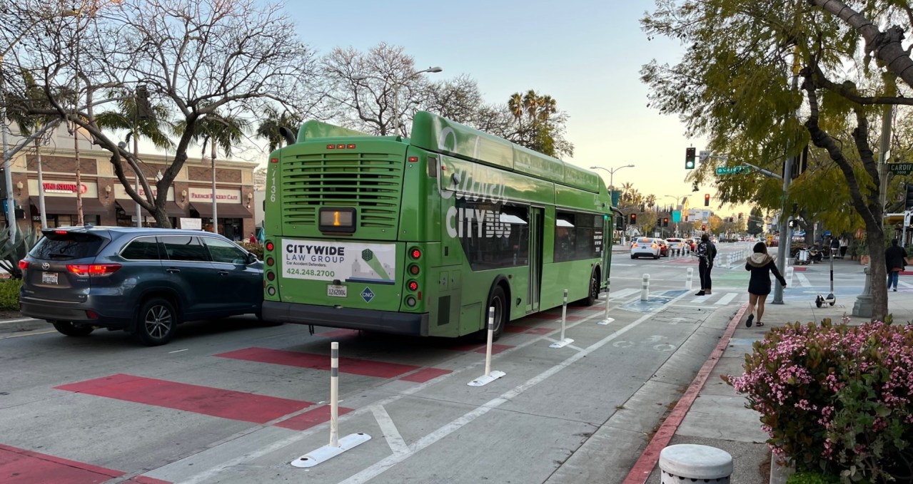 Even when cyclists are not present, pedestrians spill into the MoveCC bike lanes