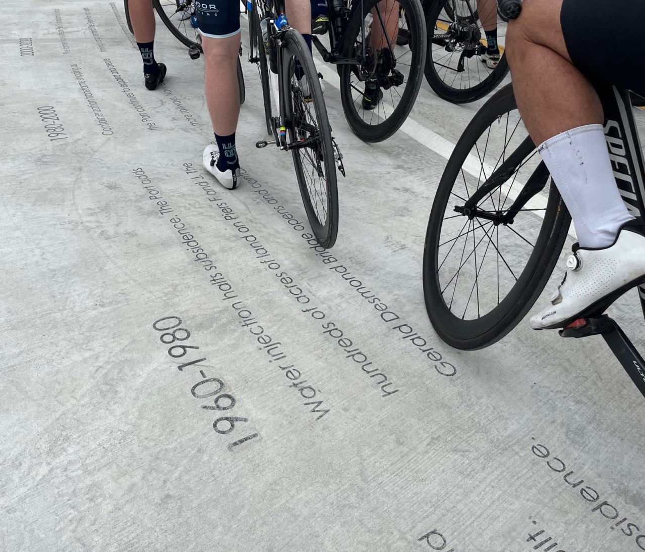 The Ocean Blvd Connector overlook includes seating, harbor views, and a decade by decade history of the port embedded in the pavement