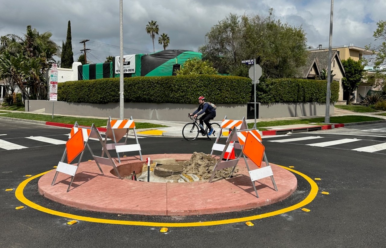 Traffic circle at Martel and Rosewood