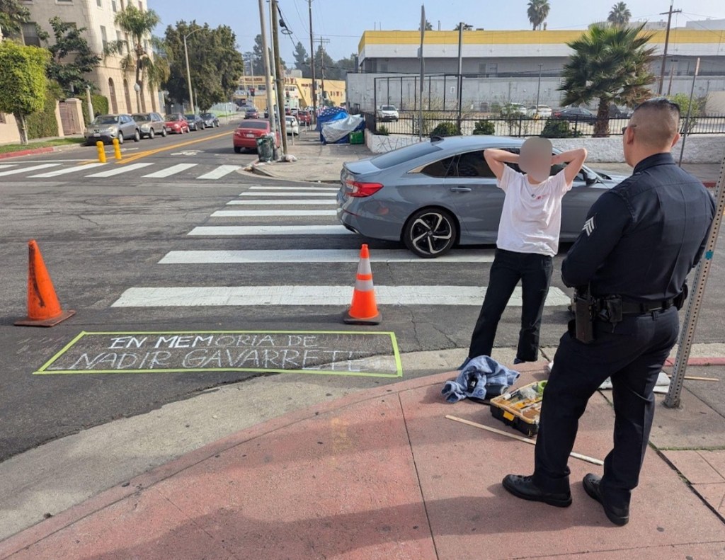LAPD Shuts Down Volunteers Repainting Nadir Gavarrete Memorial at Koreatown Intersection